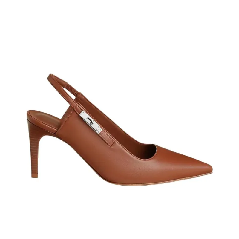 HERMES Escarpins Lover Slim Heel High Heels 8cm Women's Brown-1