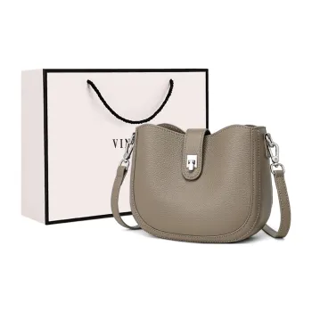 VINEY Cow Leather Shoulder Bag, Crossbody Bag Women's Elephant Gray