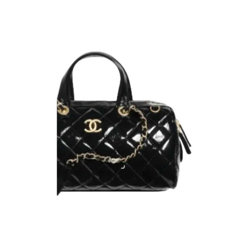 CHANEL Leather Is Worn On A Chain Bowling Bag, Shoulder Bag, Handbag Tubas Women's Black-1