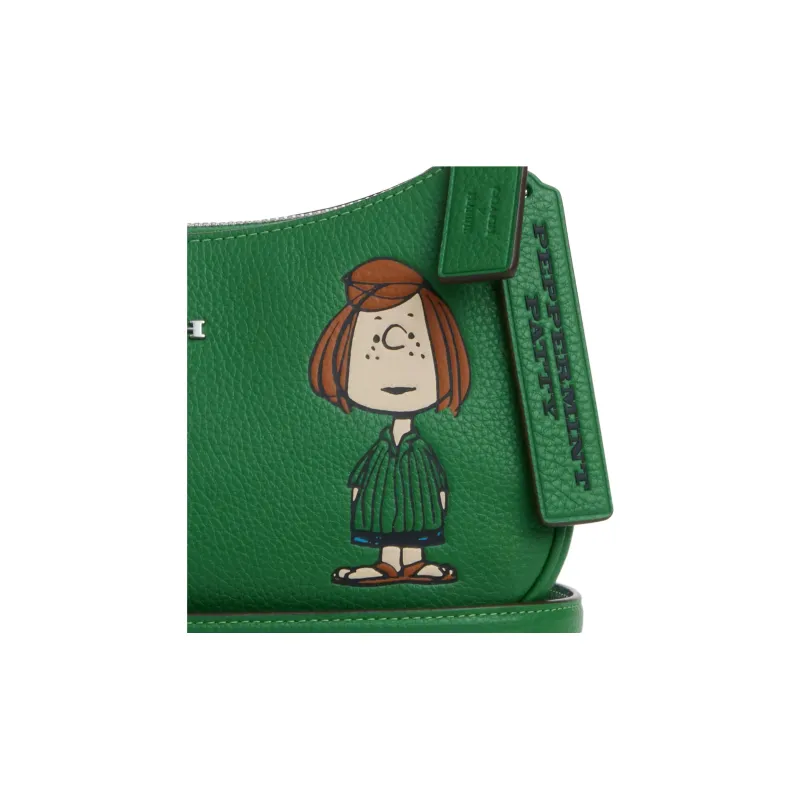 COACH PEANUTS Collaboration Teri Litchi Grain Leather Shoulder Bag, Crossbody Bag, Handbag Medium Size Women's Green-3