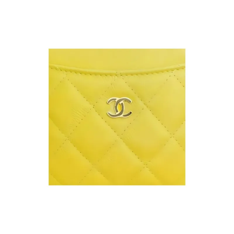 CHANEL Litchi Grain Cow Leather Card Holder Women's Gold-1