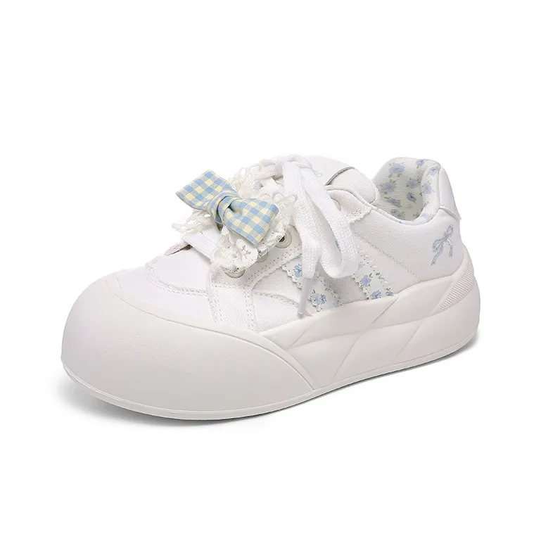 Cob Abrasion Resistant Breathable Low Top Skateboard Shoes Women's White Blue-1