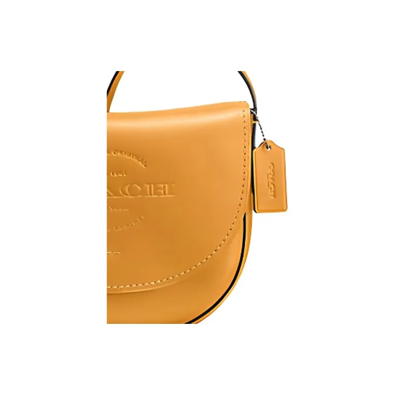 COACH Hudson Natural Smooth Leather Saddle Bag Shoulder Bag Crossbody Bag Medium Size Unisex Mustard Yellow-1