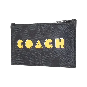 COACH Card Case Coated Canvas With Exquisite Calfskin Coin Purses Card Holders Men's Black
