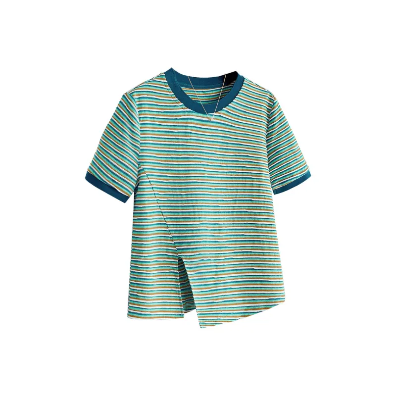 TOUCH T Shirt Women's Blue Green Stripes-4