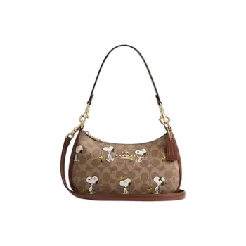 COACH Canvas Shoulder Bag Medium Size Women's Brown