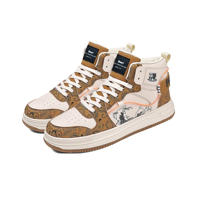 PAUL COSTELLOE Non slip Lightweight High Top Skateboard Shoes Unisex Beige Brown-1