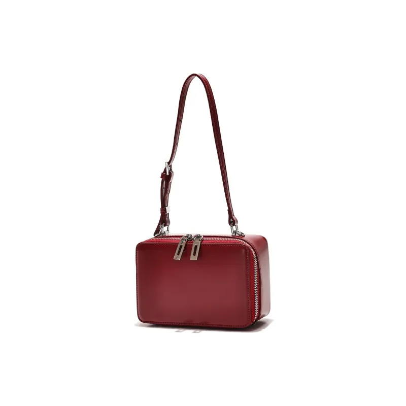 GXFMOD Genuine Leather Shiny Vintage Elegant Shoulder Bag Regular Women's Red-1