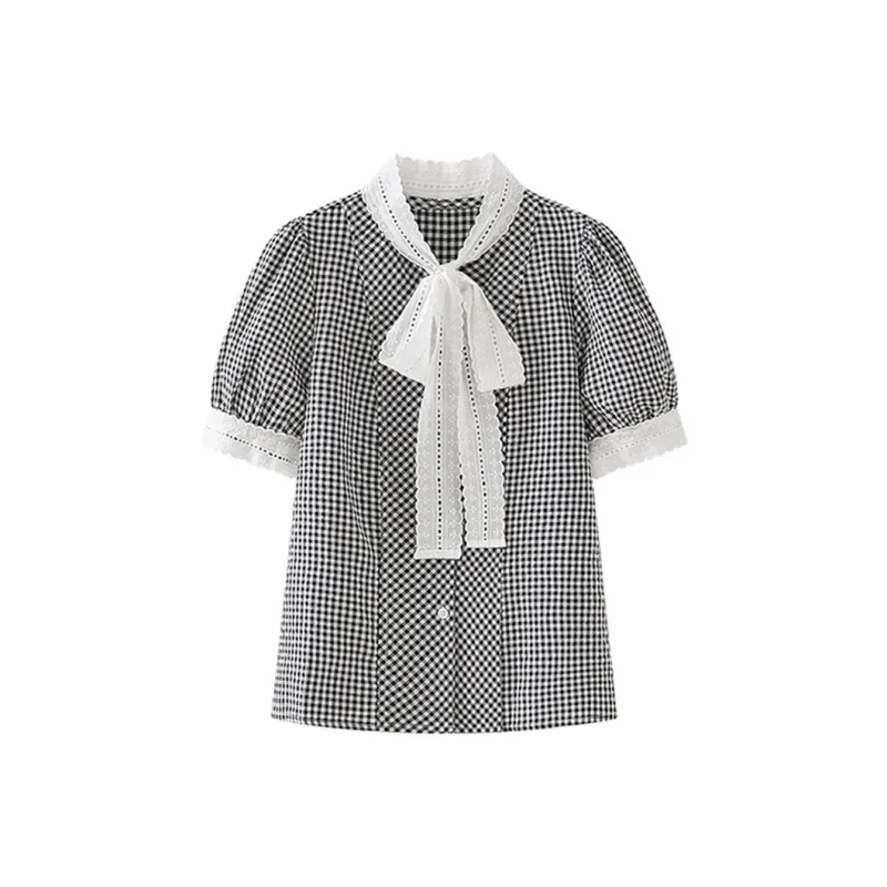 Ning Cai Yuer Shirts Women's Black Plaid-0