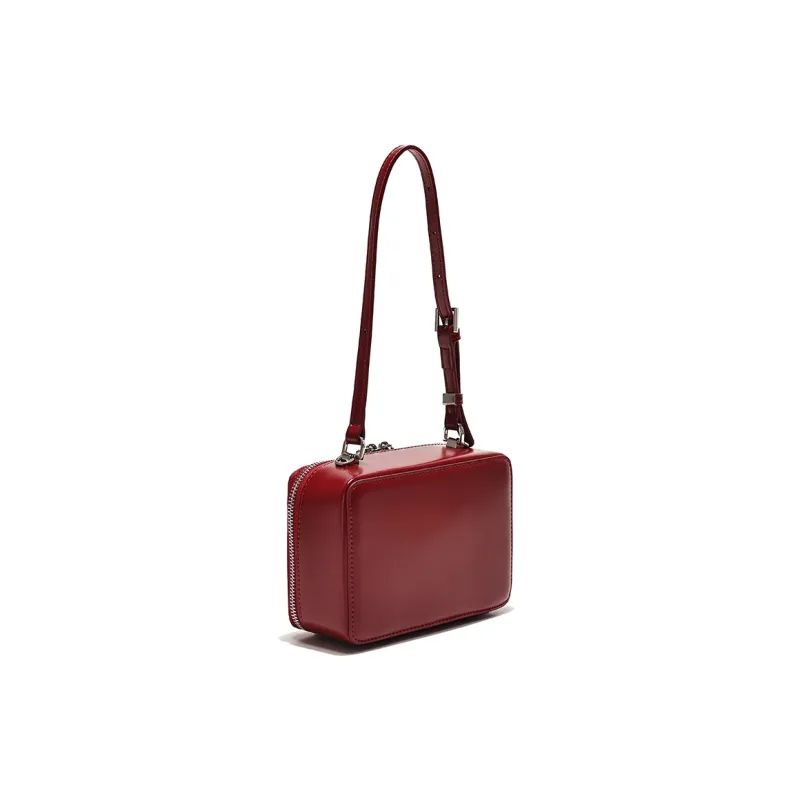 GXFMOD Genuine Leather Shiny Vintage Elegant Shoulder Bag Regular Women's Red-2