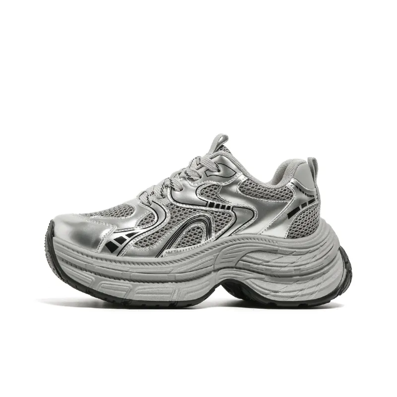 FOREVER 21 Anti Slip Wear Resistant Low Top Chunky Sneakers Women's Silver-0