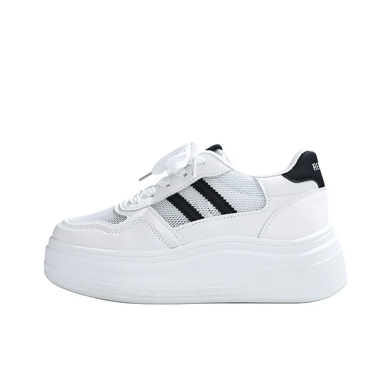 RENBEN Breathable Height Increase Low Top Skateboard Shoes Women's Black White-0