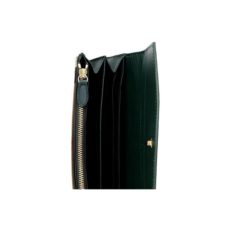 Burberry Canvas With Leather Card Holder Wallet Women's Vintage Green-3