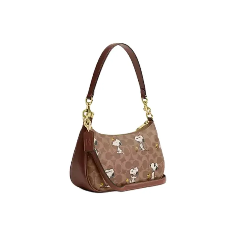 COACH Canvas Shoulder Bag Medium Size Women's Brown-1