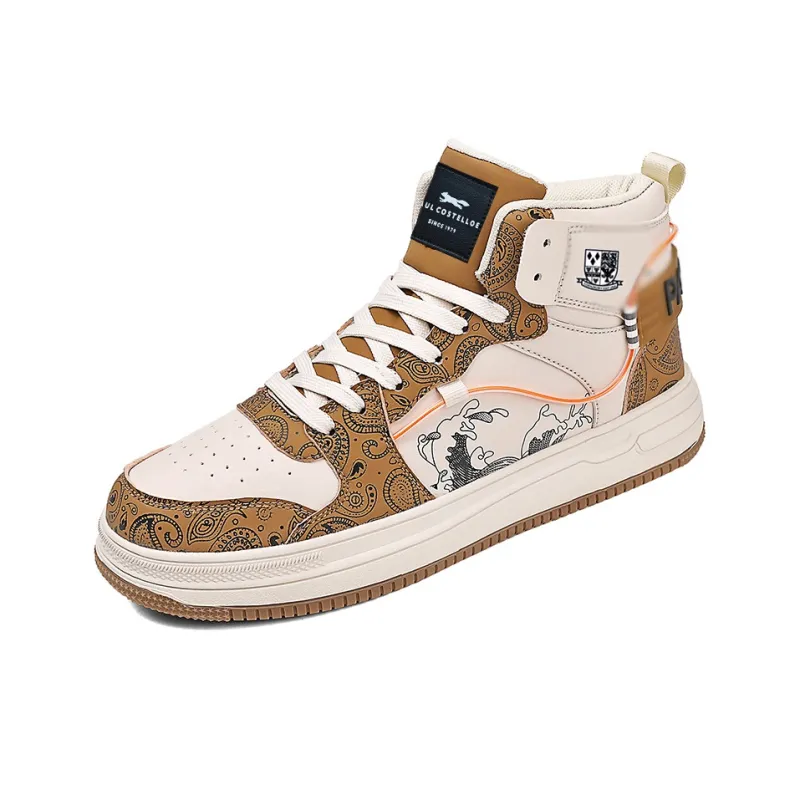 PAUL COSTELLOE Non slip Lightweight High Top Skateboard Shoes Unisex Beige Brown-2