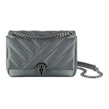 BVLGARI Serpenti Cabochon Cow Leather Shoulder Bag Crossbody Bag Regular Women's Silver