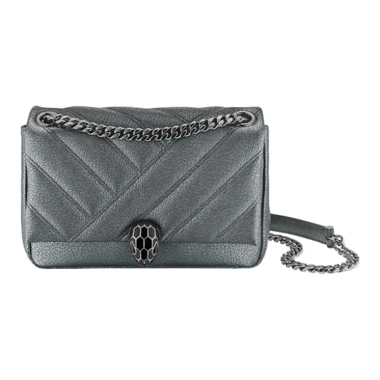 BVLGARI Serpenti Cabochon Cow Leather Shoulder Bag Crossbody Bag Regular Women's Silver-0