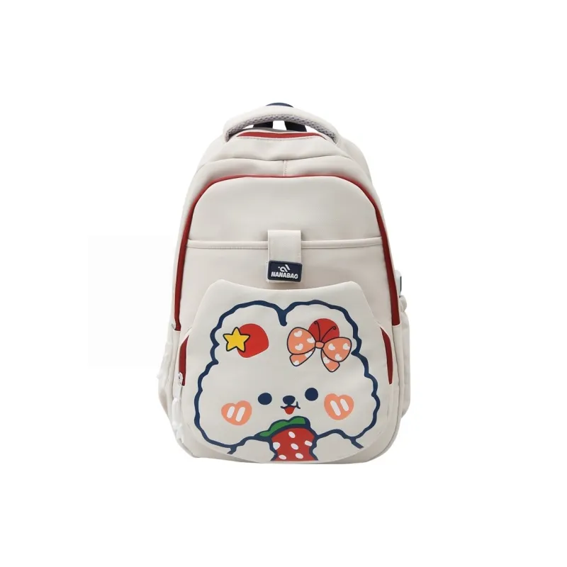 Vack Nylon Backpack Unisex White & Red/White & Green/Black/Purple/Brown-0