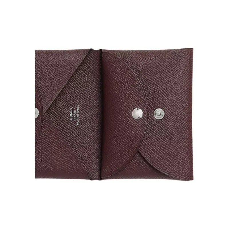 HERMES Calvi Duo Epsom Calfskin Card Holder Women's 0G Rouge Sellier Saddle Red-2