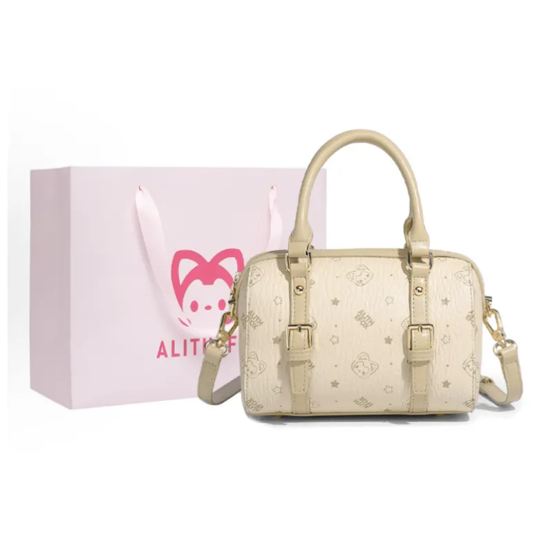 ALI THE FOX Synthetic Leather Boston Bag, Crossbody Handbag Women's Pink/Milk Tea-6