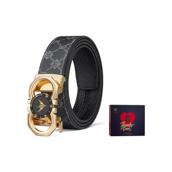 WilliamPOLO PVC Leather Belts Men's Gold Buckle Gold Logo 3.5cm Width
