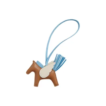 HERMES Rodeo Pegase Milo Lambskin With Swift Calfskin Bag Charm Bag Accessory Trumpets Unisex Gold Brown & Sky Blue