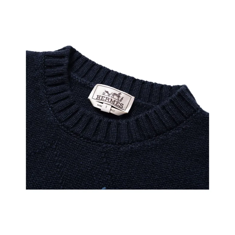 HERMES Cashmere Sweater Men's Dark Blue-4