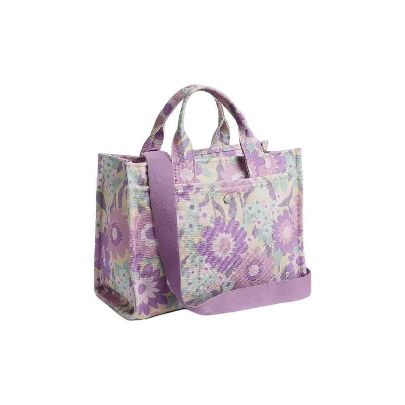 COACH Cargo Cotton Tote Bag, Shopping Bag, Shoulder Bag, Crossbody Bag, Handbag Women's Silver & Ivory Purple-1