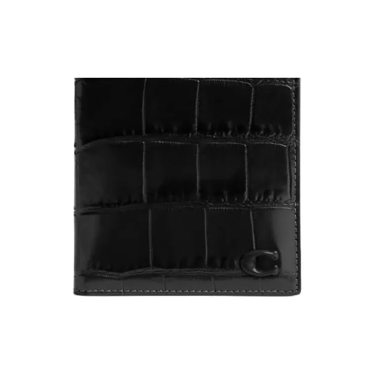 COACH Calfskin Passport Holder Mini Men's Black-4