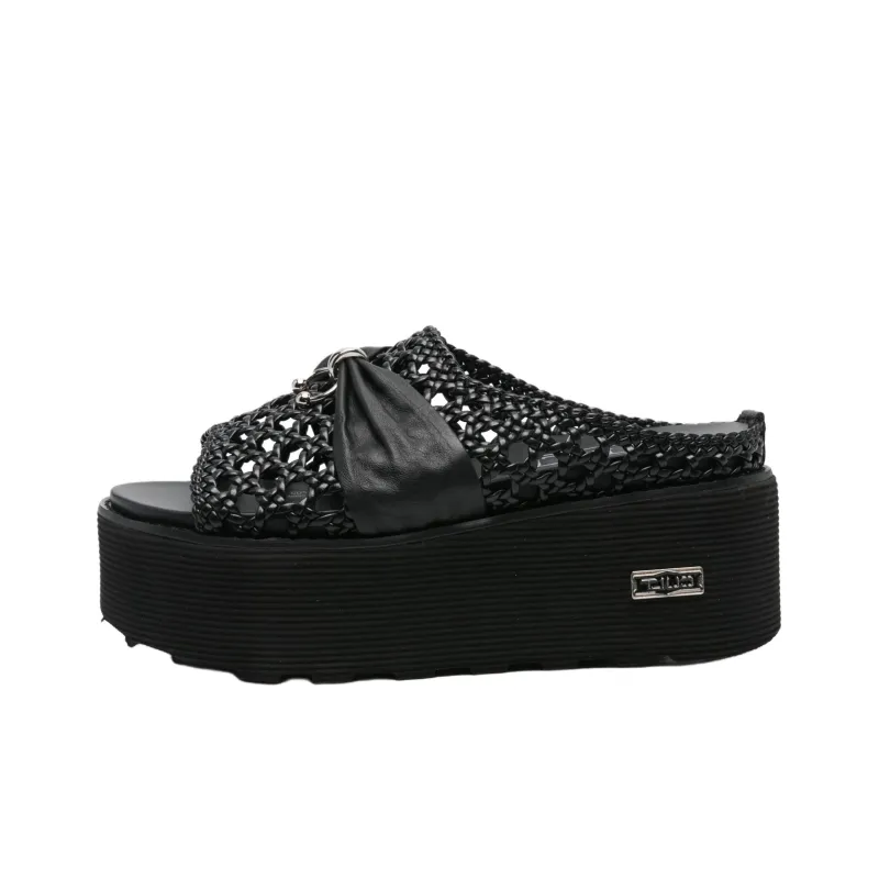 CULT GAIA Rubber Sole Slide Slippers 6cm Women's Black-0