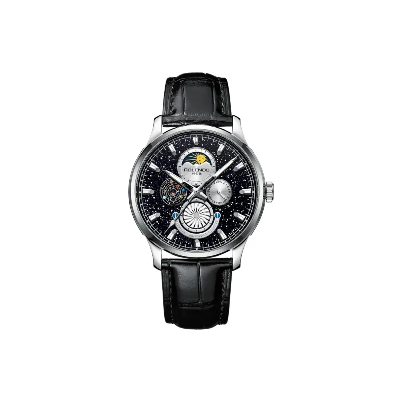 ROLENDO R Automatic Mechanical Movement Cow Leather Strap Watch Men's Watches Black Dial-17