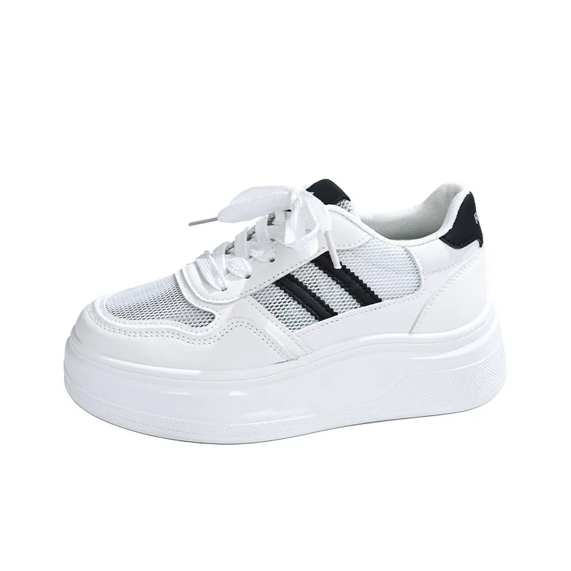 RENBEN Breathable Height Increase Low Top Skateboard Shoes Women's Black White-1