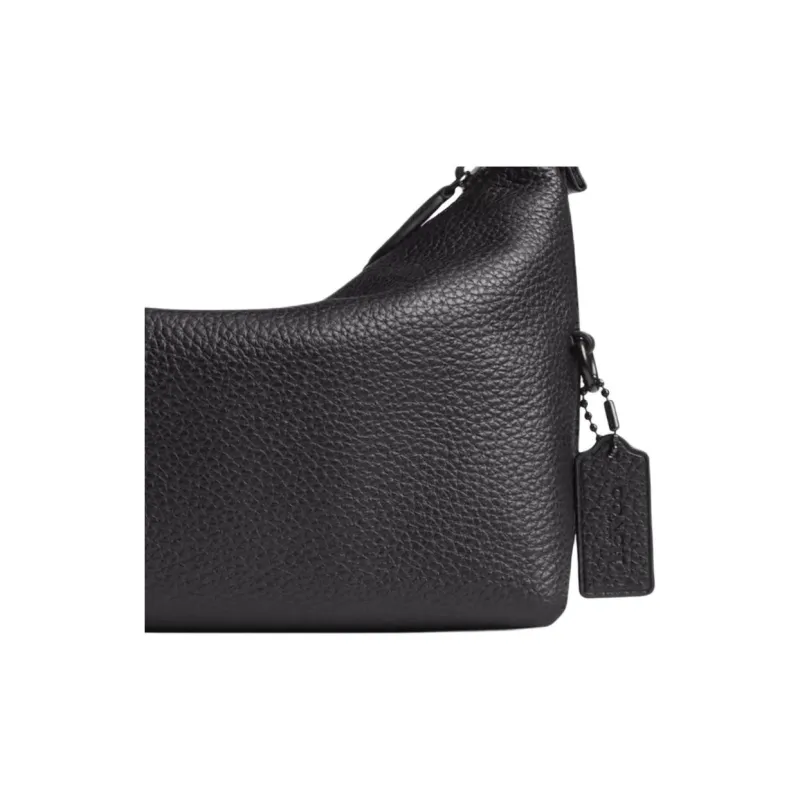 COACH Pebbled Leather Handbag Medium Size Women's Black-2