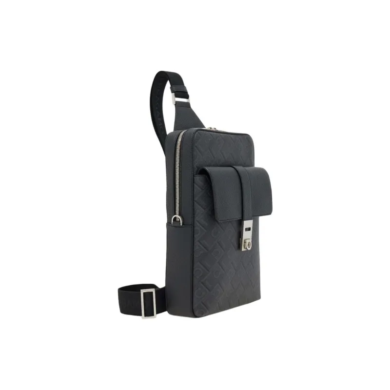 FERRAGAMO Fabric With Cow Leather Shoulder Bag, Crossbody Bag, Sling Bag Men's Black Gray-1