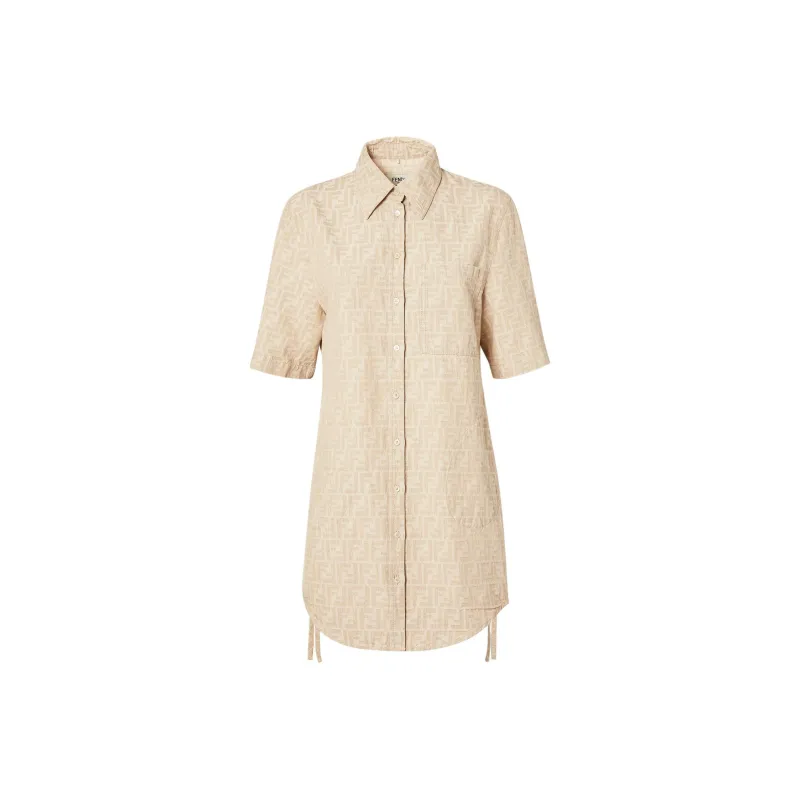 FENDI Short Sleeved Dress Women's Beige-0