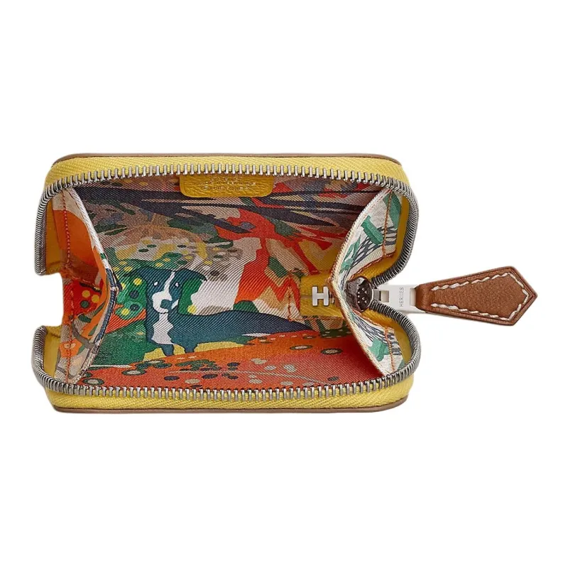 HERMES Silk'In Evercolor & Barenia Calfskin Coin Purse Women's Lime Gray & Orange & Gull Gray-1