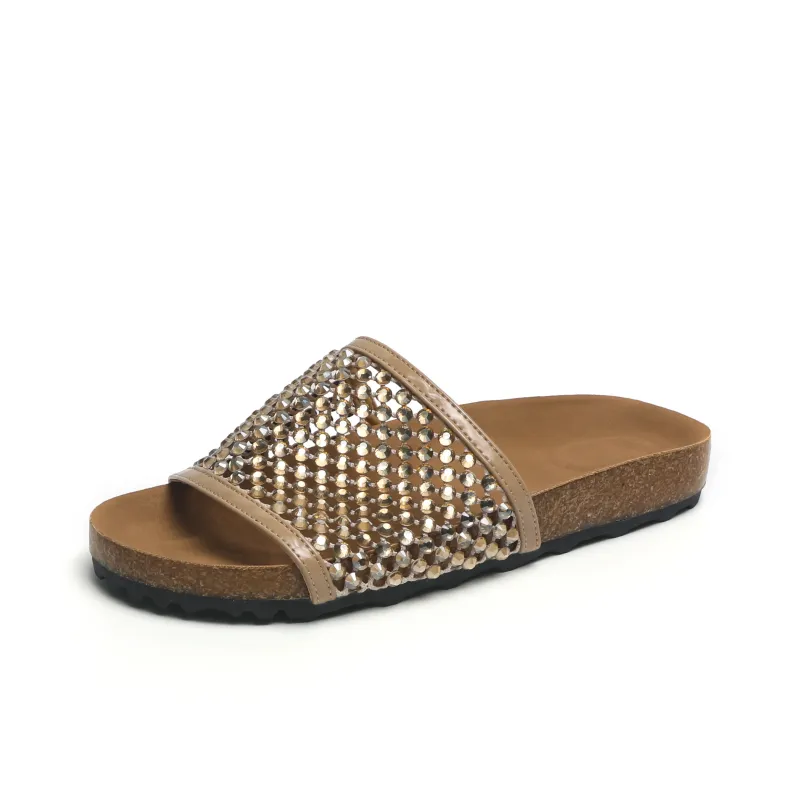 O.L Rubber Sole Rhinestone Slip Resistant Abrasion Resistant Slide Slippers Women's-0