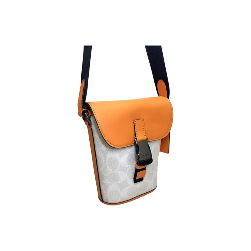 COACH Track Canvas With Leather Shoulder Bag, Crossbody Bag Mini Men's Chalk White & Candy Orange-4