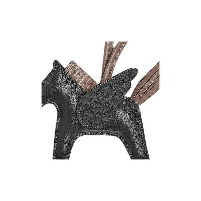 HERMES Rodeo Pegase Milo Lambskin With Swift Calfskin Bag Charm Bag Accessory Trumpets Unisex Black & Elephant Gray-1
