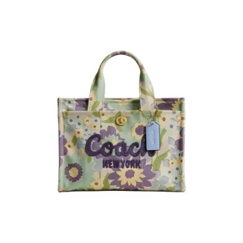 COACH Cargo Cotton Tote Bag, Shopping Bag, Shoulder Bag, Crossbody Bag, Handbag Medium Size Women's Brass & Ivory Chalk