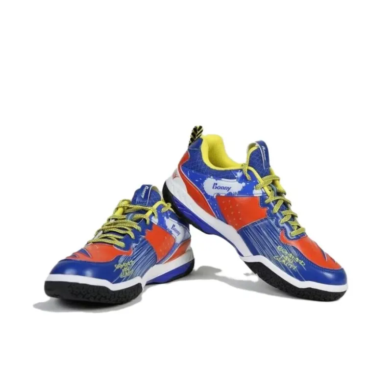 BONNY Lacklustre Series Abrasion Resistant Coverage Low Top Badminton Shoes Unisex Blue Orange-2