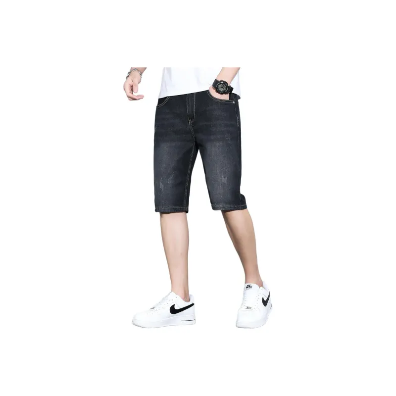 Tonlion Denim Shorts Unisex Black Gray-0