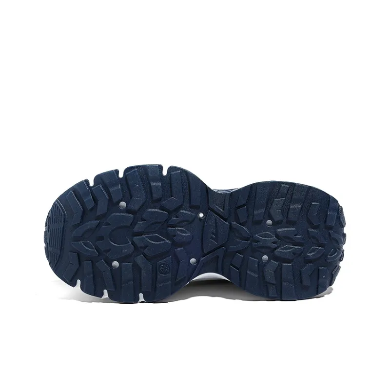 Warrior Cushioning And Breathable Low Top Chunky Sneakers Unisex White Dark Blue-4