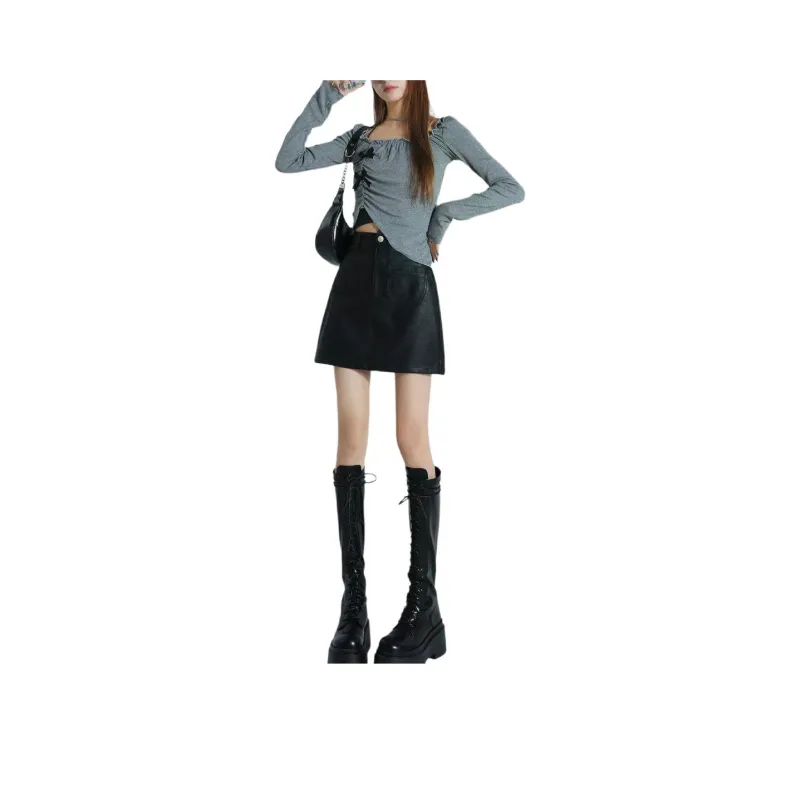 YINLEI Leather Short Skirts Women's-5