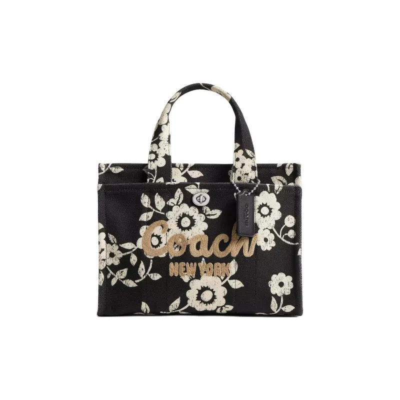 COACH Cargo Cotton Tote Bag, Shopping Bag, Shoulder Bag, Crossbody Bag, Handbag Medium Size Women's Silver & Black-0