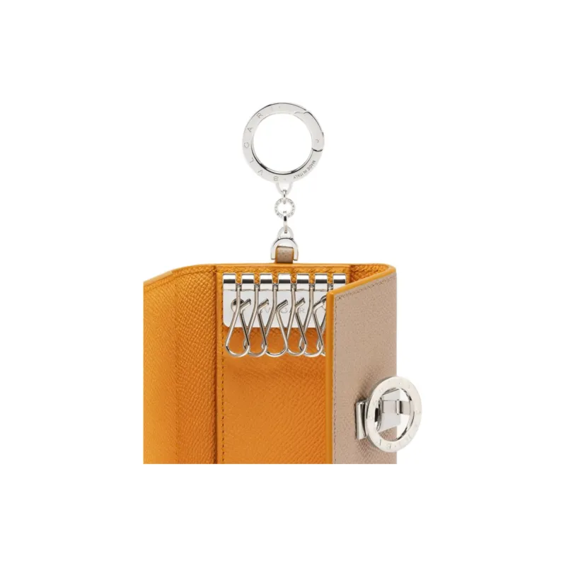 BVLGARI Bulgari Clip Calfskin Key Pouch Women's Gray Pink-3