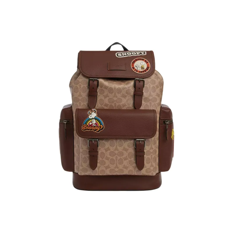 COACH PEANUTS Collaboration Sprint Coated Canvas Backpack Tubas Men's Ochre-0
