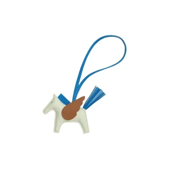 HERMES Rodeo Pegase Milo Lambskin With Swift Calfskin Bag Charm Bag Accessory Trumpets Unisex White & Blue