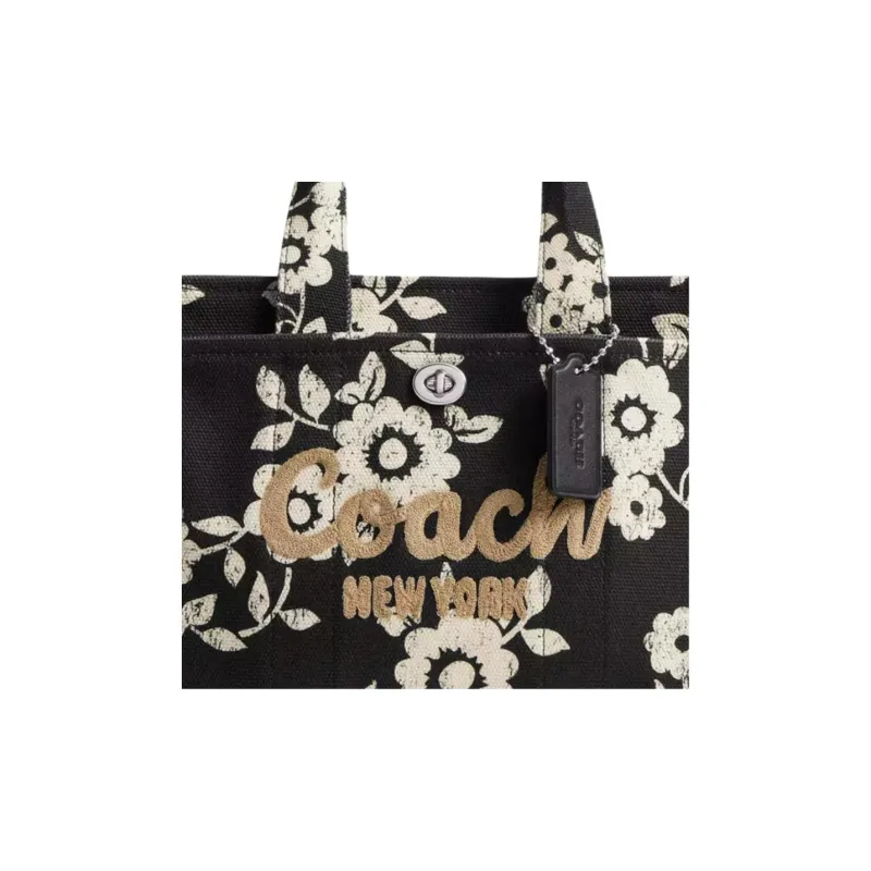 COACH Cargo Cotton Tote Bag, Shopping Bag, Shoulder Bag, Crossbody Bag, Handbag Medium Size Women's Silver & Black-4