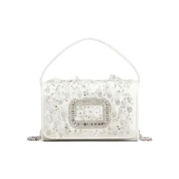 Roger Vivier Silk Satin One Shoulder Handbag Mini Women's White